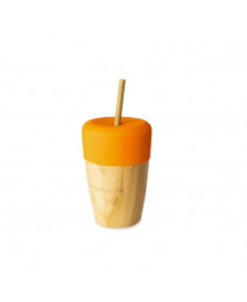 VASO DE BAMBÚ + TAPA SILICONA + PAJITA NARANJA ECO RASCAL