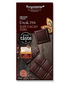 CHOCOLATE NEGRO 75% NIBS DE CACAO CRUDO 70 GR BIO