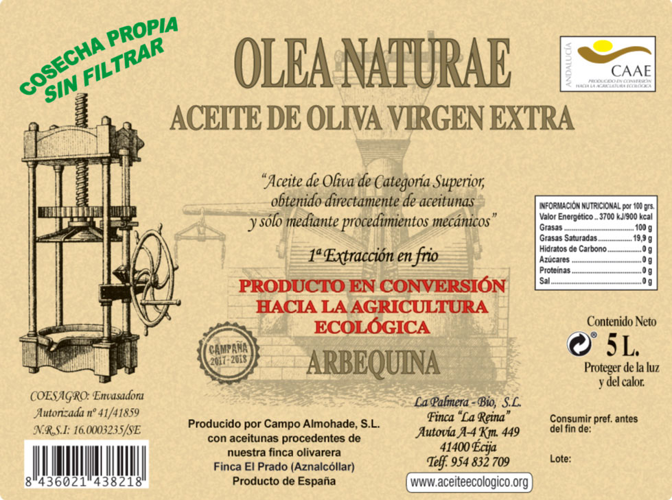 aceite de oliva virgen 5 litros etiqueta