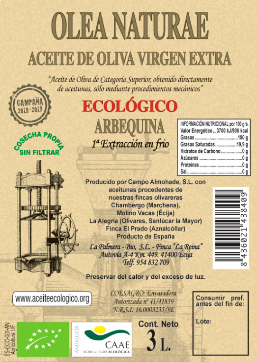 aceite oliva olae natura 3 litros etiqueta