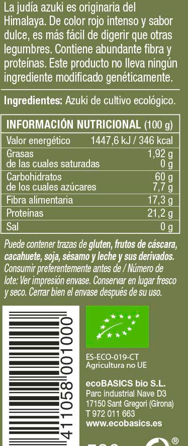 eco basics azuki bio etiqueta