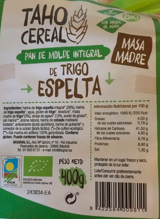 espelta pan molde taho