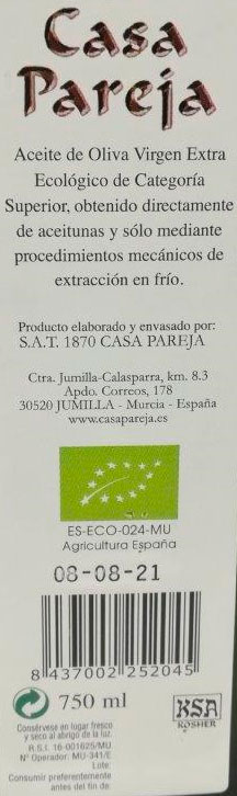 aceite de oliva casa pareja etiqueta