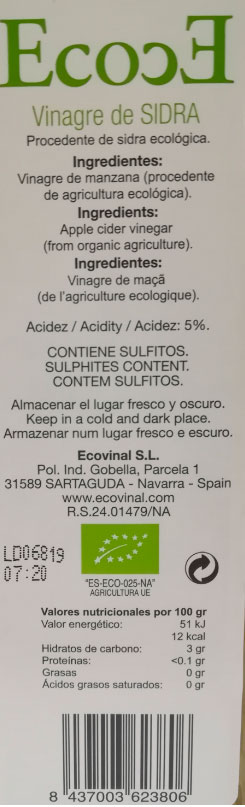etiqueta ecovinal vinagre de manzana
