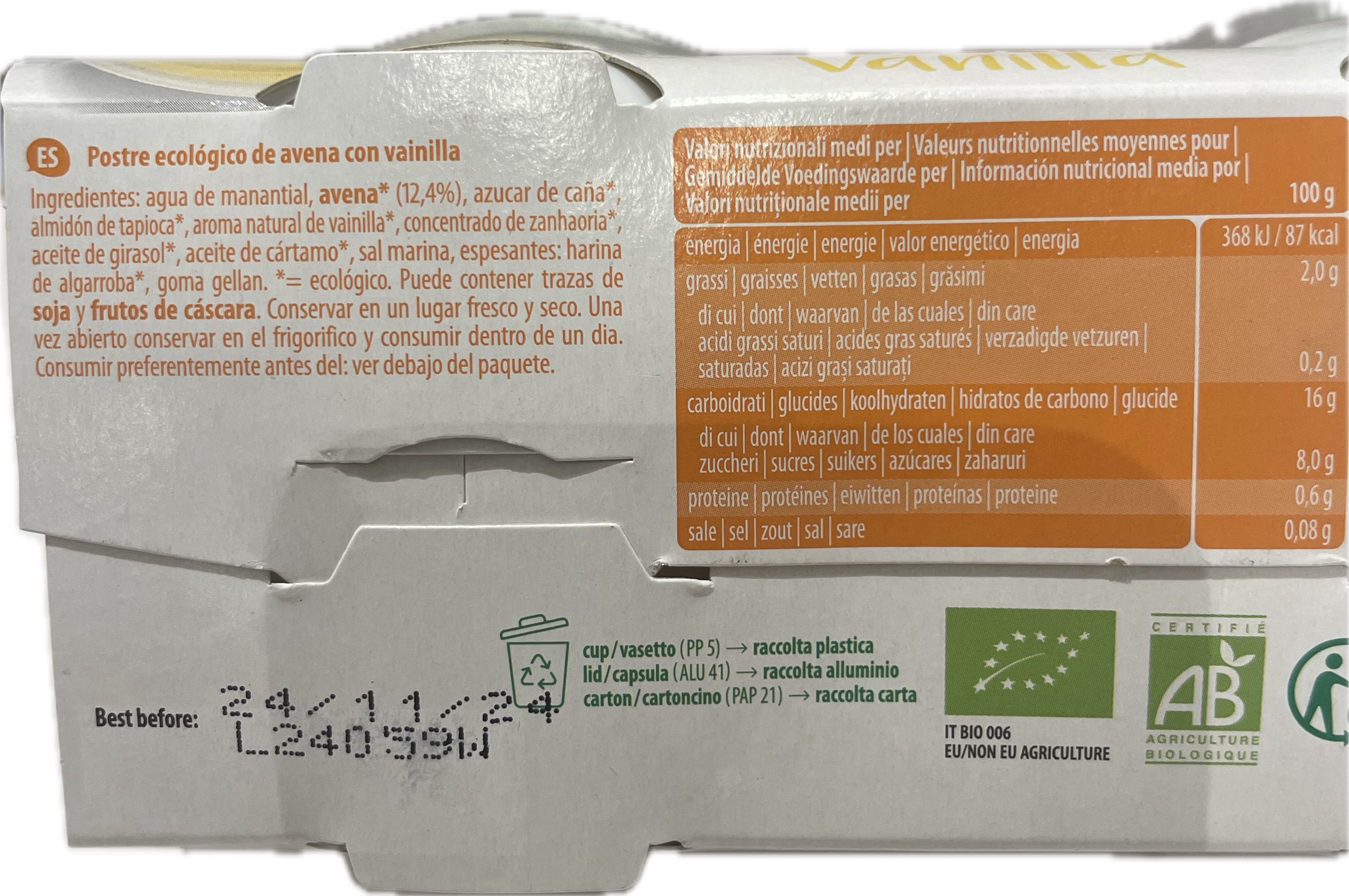 postre avena vainilla
