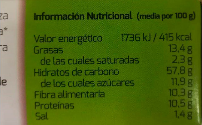 galleta avena algas etiqueta