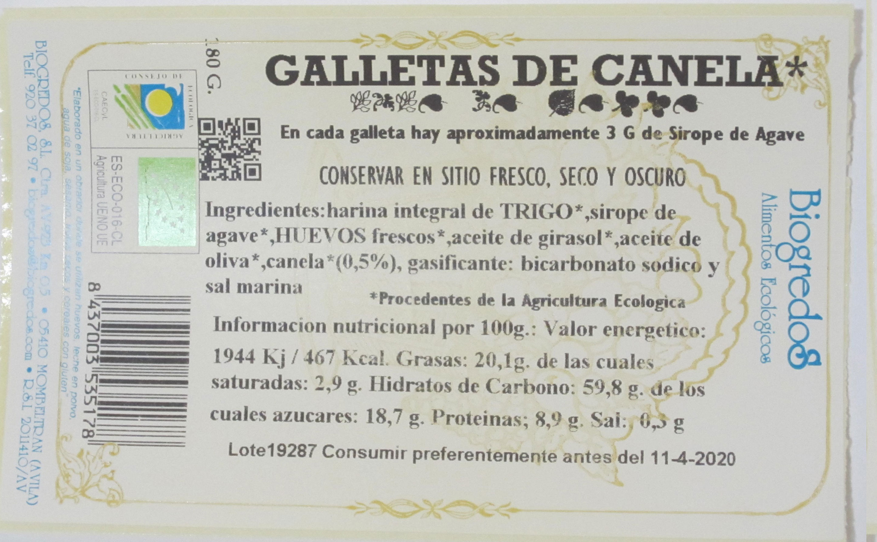 galleta biogredos canela etiqueta