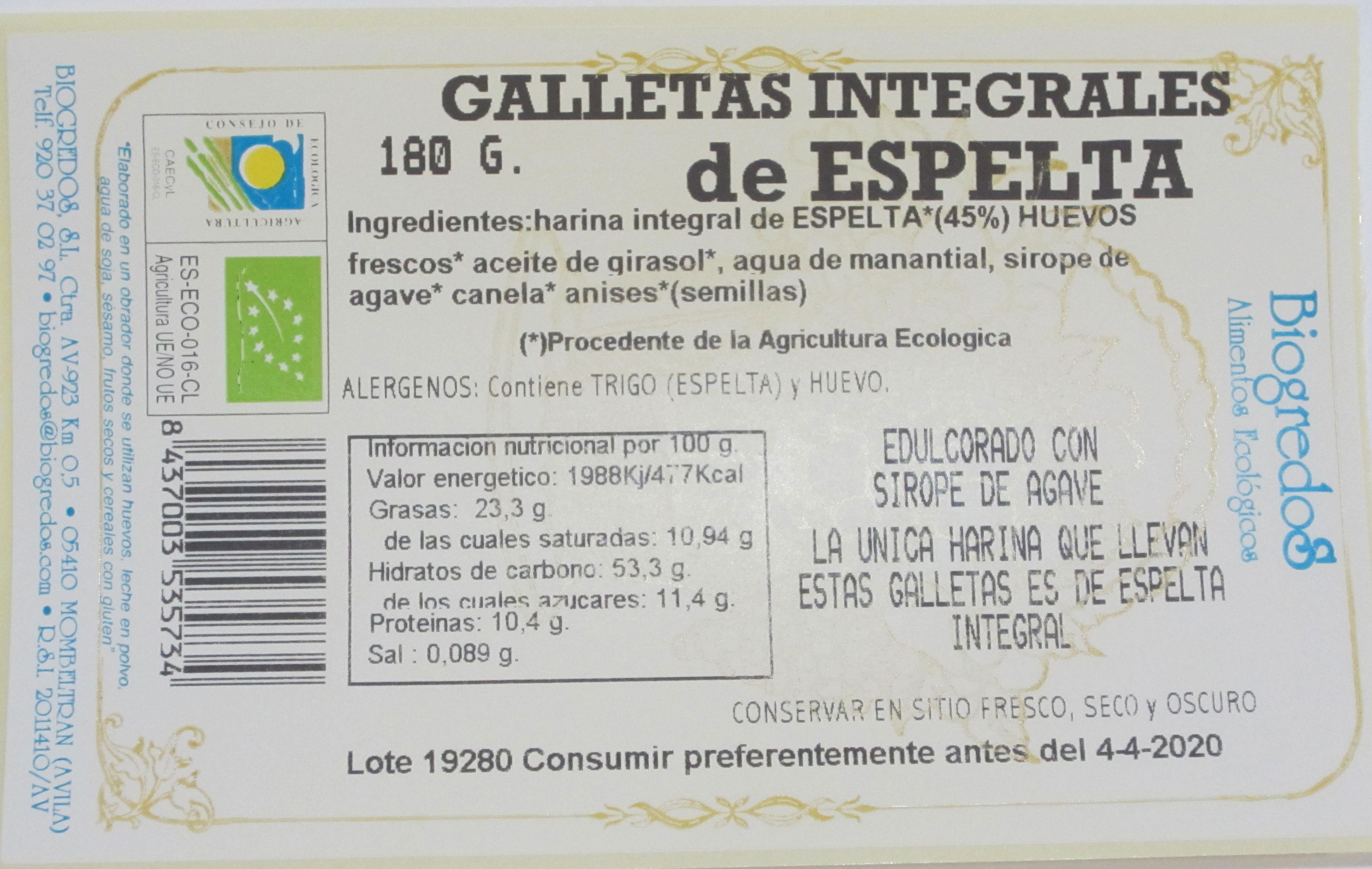 galleta de espelta biogredos 200gr BIO