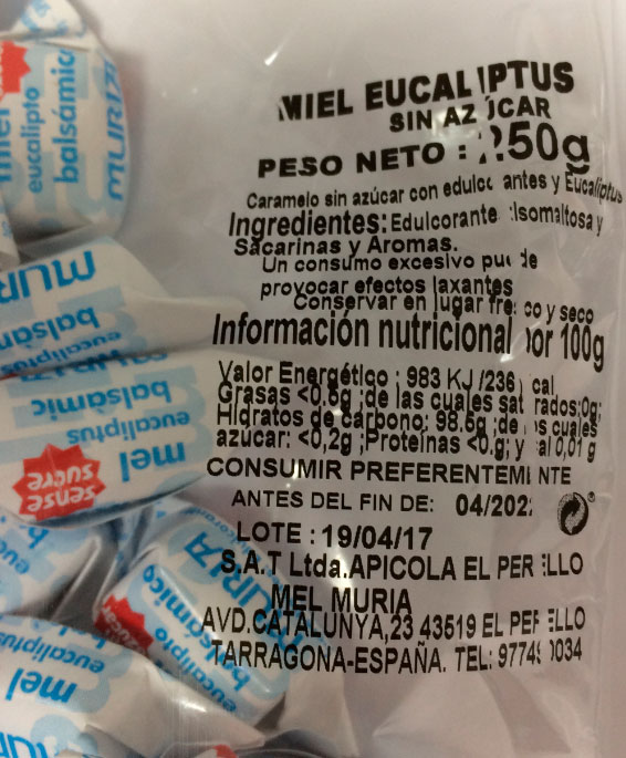 caramelo miel y eucalipto etiqueta