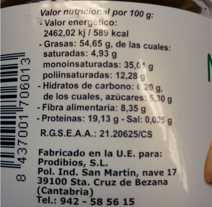 crema de almendras nutrieco