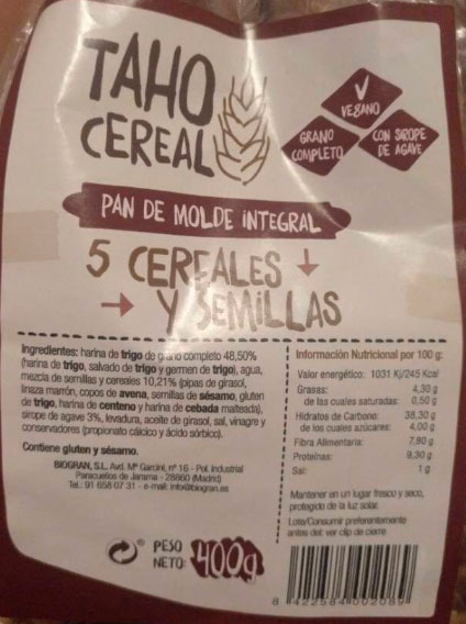 pan molde cereales y semillas taho