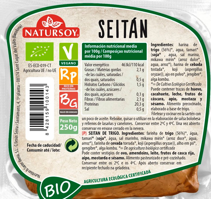 seitan de trigo etiqueta natursoy