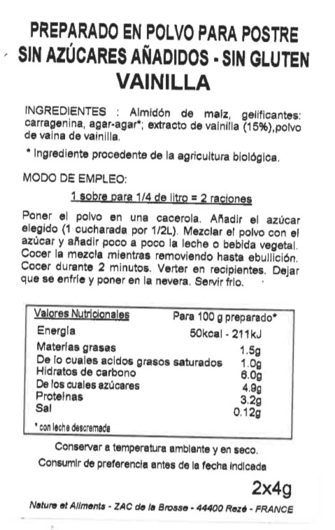 bio flan vainilla etiqueta