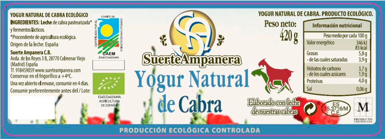 yogur natural de cabra bio etiqueta